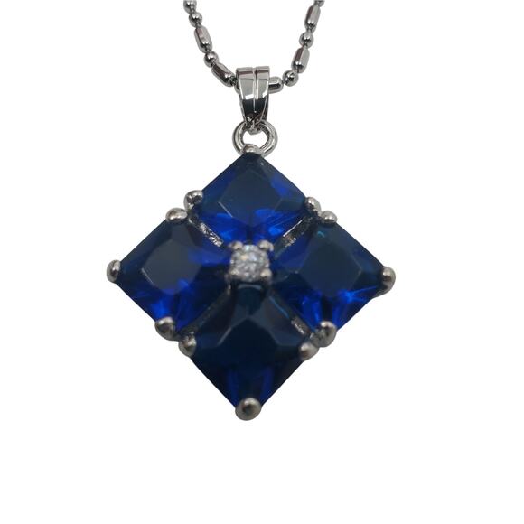 Vintage Simulated Blue Sapphire Necklace, Earrings, and Size 9 Ring Set - NOS - Picture 3 of 9